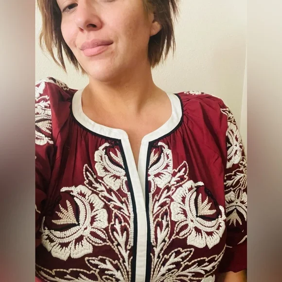 Anthropologie Burgundy Embroidered Midi Dress - Picture 9 of 9